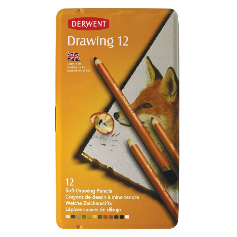 Derwent Soft Drawing Pencils Tin of 12 Turners Art Supplies